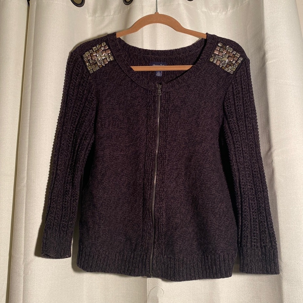 American Eagle Full Zip Jewel Sweater Cardigan